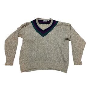 Weekends Cream Tennis Sweater Cable Knit Country Club Vintage 1980s Mens Large